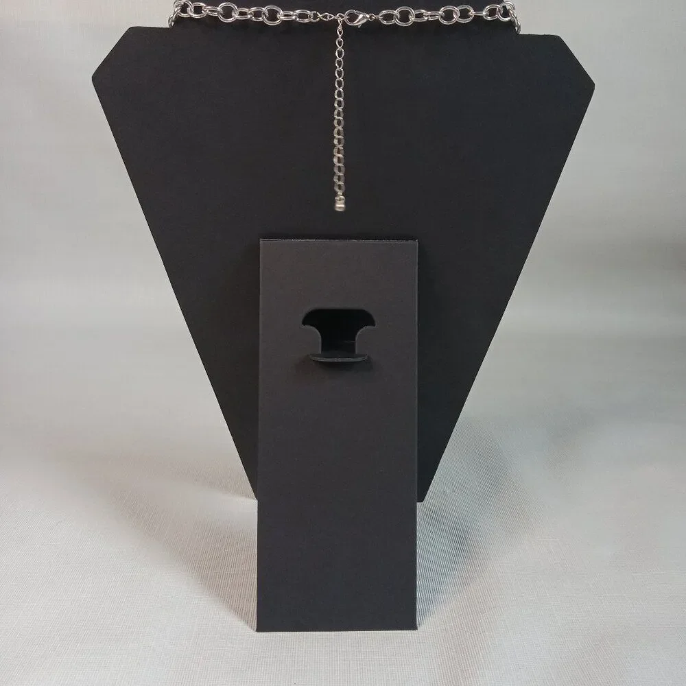 Black and Silver Toned Assorted Dangle Beads Bib Collar Style Statement Necklace